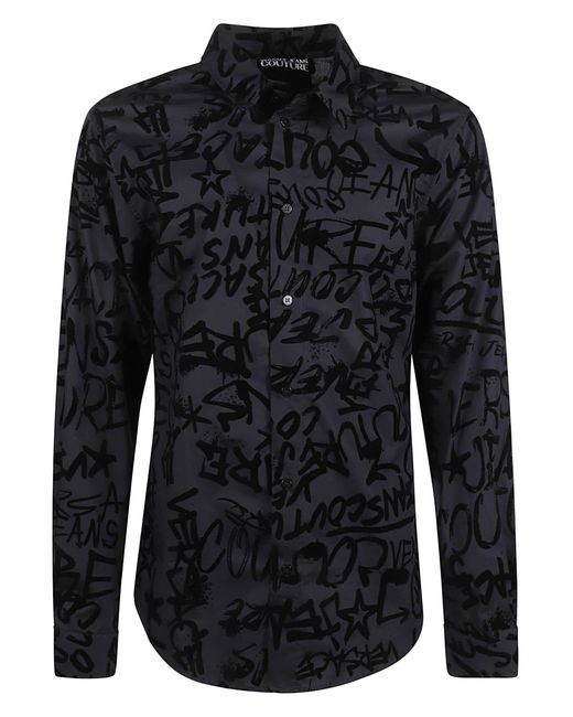 Versace Jeans Black Graffiti Flock Print Shirt for men