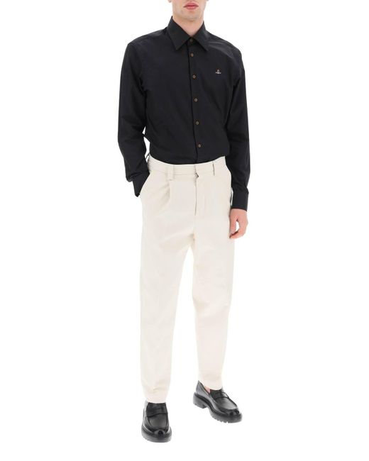 Vivienne Westwood Black Poplin Shirt With Orb Embroidery for men