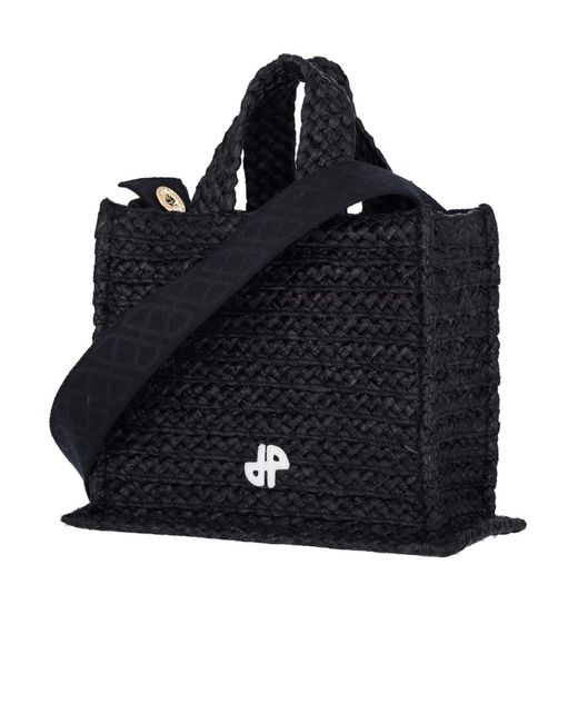 Patou Black Jp Raffia Tote Bag