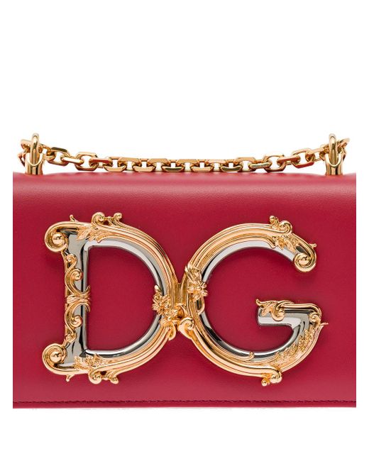 Dolce & Gabbana Red 'dg Girls' Phone Bag With Chain Strap And Baroque Logo In Leather Woman