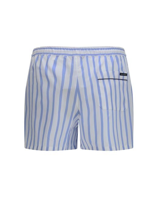 Dolce & Gabbana Blue Striped Poplin Bermuda Shorts Cotton; Silk for men