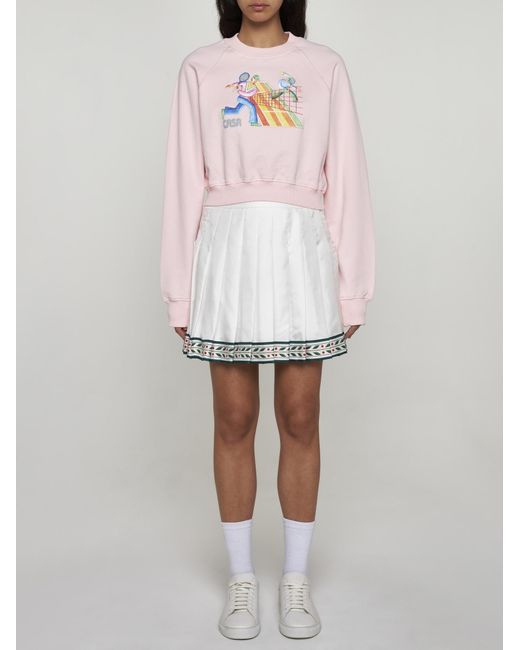 Casablancabrand Pink Crayon Tennis Players Cotton Cropped Sweatshirt