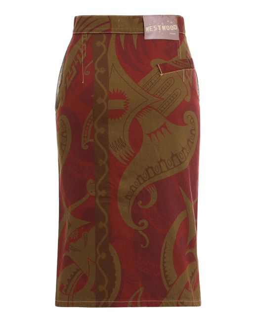 Vivienne Westwood Brown Printed Cotton Midi Skirt