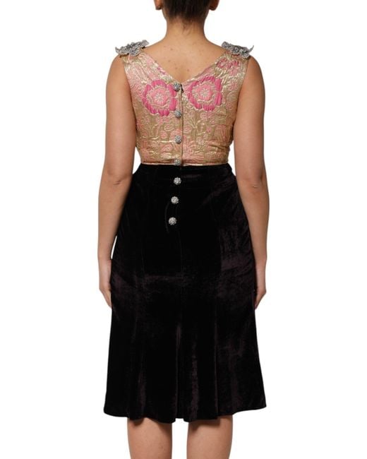 Dolce & Gabbana Black Velvet Floral Embellished Dress