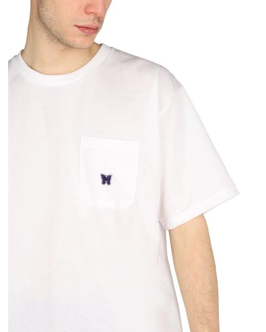 Needles White Embroidered Logo T-Shirt for men