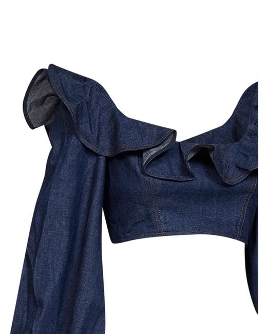 Zimmermann Blue Ink Denim Aster Cropped Frill Top