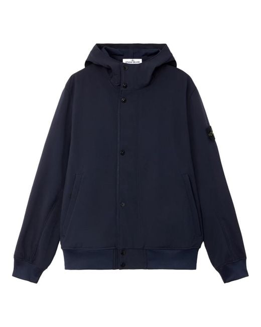 Stone Island Blue Hooded Parka Polyester Trench & Raincoats for men
