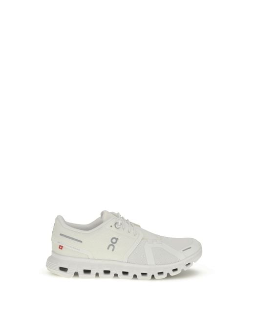 On Shoes White Sneakers Cloud 6 Upper: Recycled Polyester Trainers