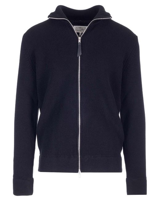 Maison Margiela Blue Knitted Cardigan With Zip for men