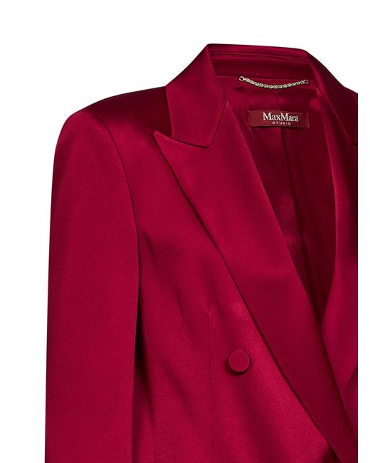 Max Mara Red Ruby Envers Satin Msearca Double-Breasted Blazer