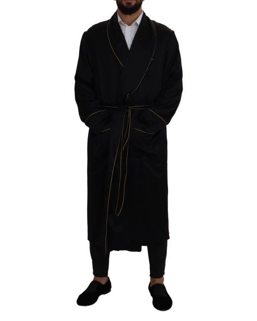 Dolce & Gabbana Black 100% Silk Robe Coat Wrap Jacket for men