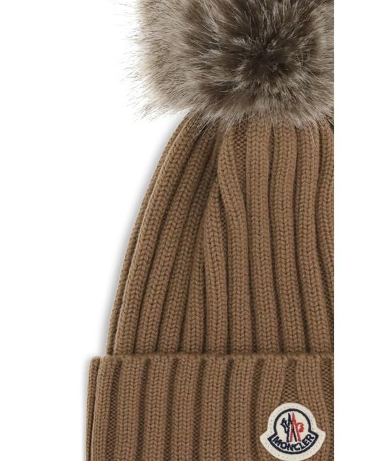 Moncler Natural Pom Pom Wool Hat