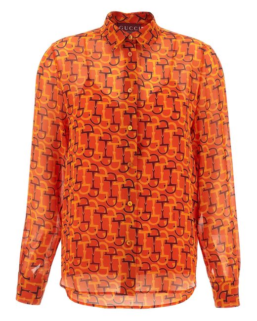 Gucci Women's Orange Clamp Print Shirt