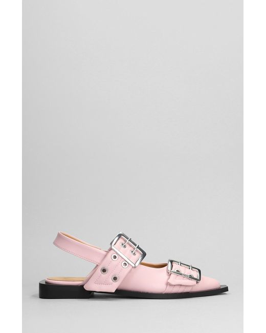 Ganni Pink Slingback Ballet Flat Shoe With Buckles