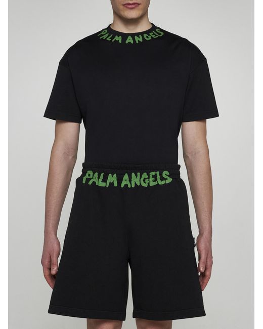 Palm Angels Black Logo Cotton Sweatshorts for men