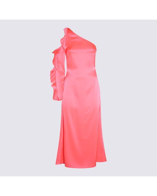 David Koma Pink Neon Satin Midi Dress