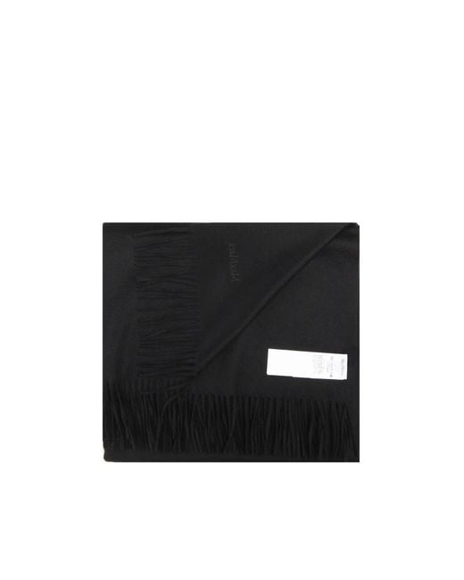 Max Mara Black Cashmere Stole With Embroidery And Fringes