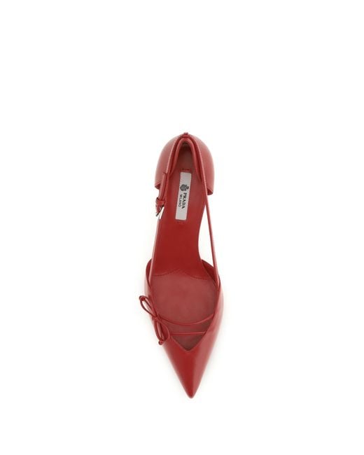 Prada Red Side-Cut Leather Pumps