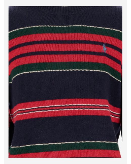 Polo Ralph Lauren Red Striped Wool-Cashmere Crew-Neck Sweater for men