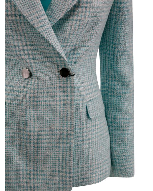 Tagliatore Blue Double-Breasted Tweed Blazer