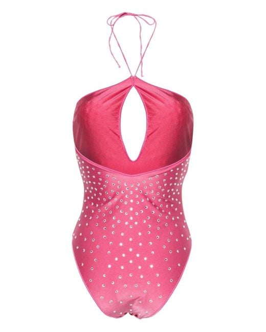 Oseree Pink Flamingo Gem Necklace Maillot Swimsuit