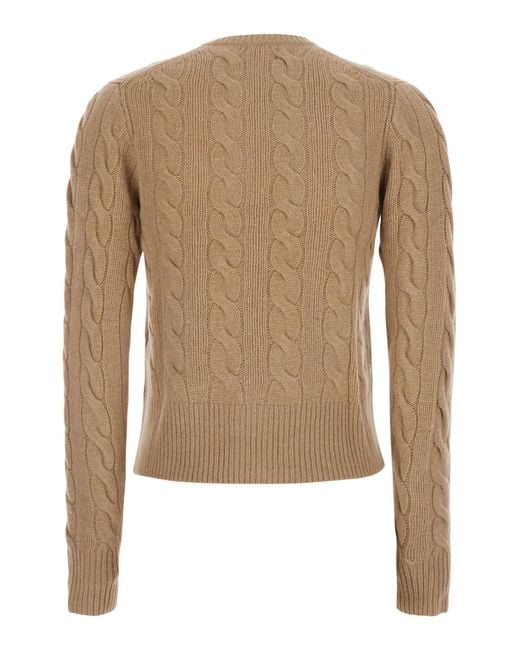 Polo Ralph Lauren Natural Crew Neck Cardigan Wool & Cashmere And Tops