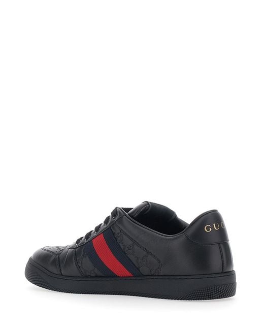 Gucci Blue Low-Top Sneaker Screener Leather Lambskin Trainers for men