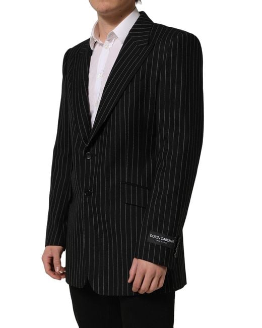 Dolce & Gabbana Black Stripes Wool Single Breasted Blazer Polyester Clothing for men