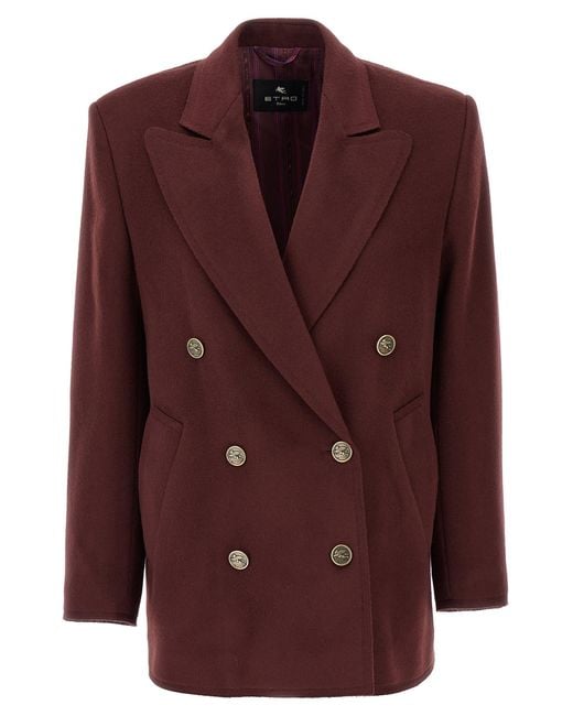 Etro Purple Double-Breasted Blazer Wool Blazer, Suits