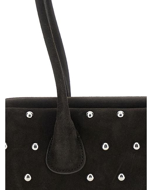OSOI Black Boat Wide Mini Shoulder Bag With Round Handles And Beaded Embellishment