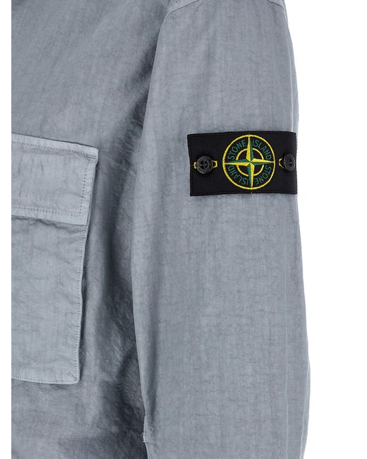 Stone Island Blue Solid Overshirt for men