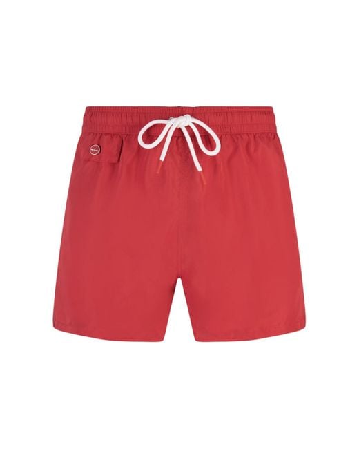 Kiton Red Drawstring-waist Swim Shorts for men