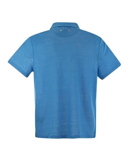 Vilebrequin Blue Short-Sleeved Linen Polo Shirt for men