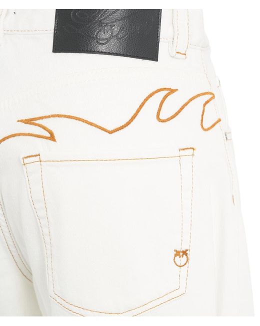 Pinko White Logo Embroidered Straight Leg Jeans