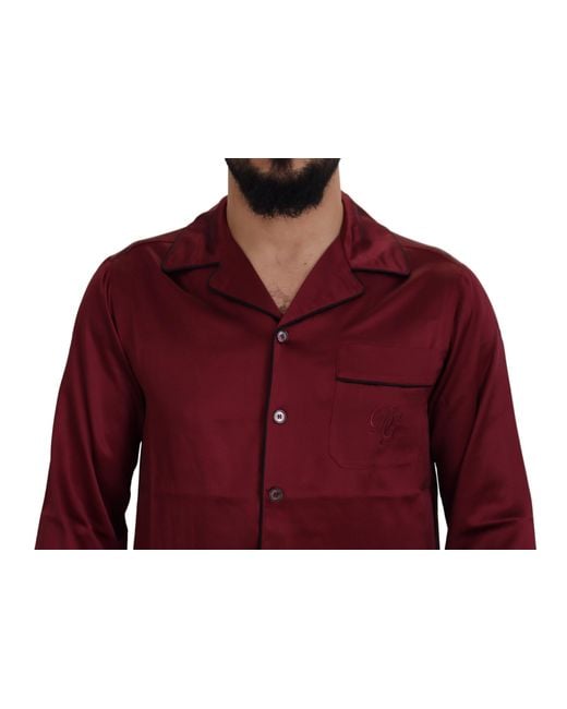 Dolce & Gabbana Red Silk Lounge Top Pajama Sleepwear Shirt for men