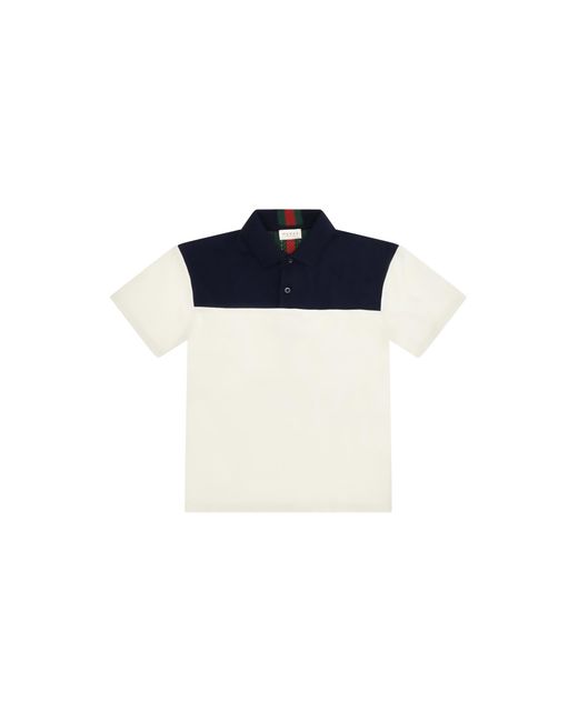 Gucci Blue Cotton Polo With Web Trim For Boy T-Shirts for men