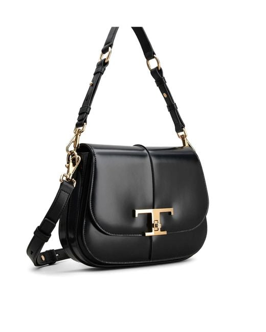 Tod's T Timeless Shoulder Bag In Leather Mini in Black