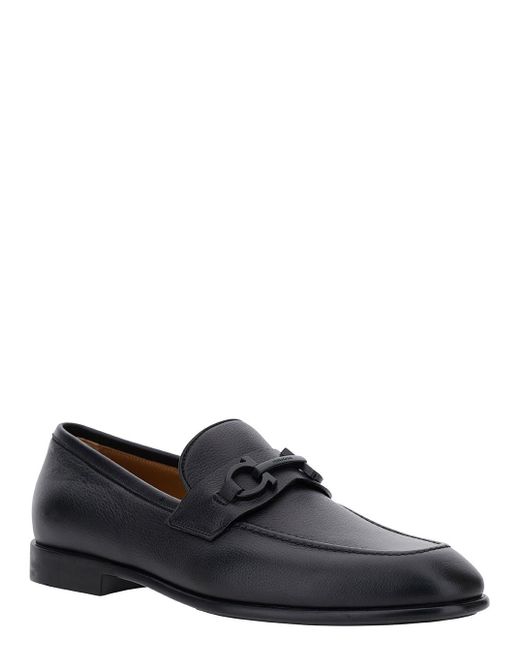 Ferragamo Black Loafers With Gancini Detail for men