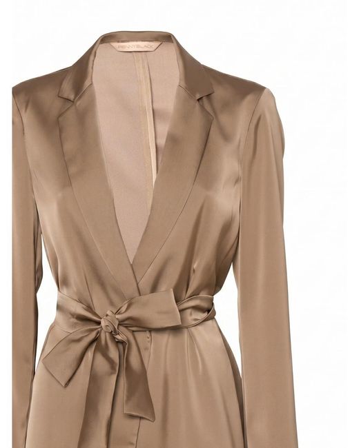 Pennyblack Natural Sand-Colored Satin Blazer With Shawl Lapel And Belt Tied