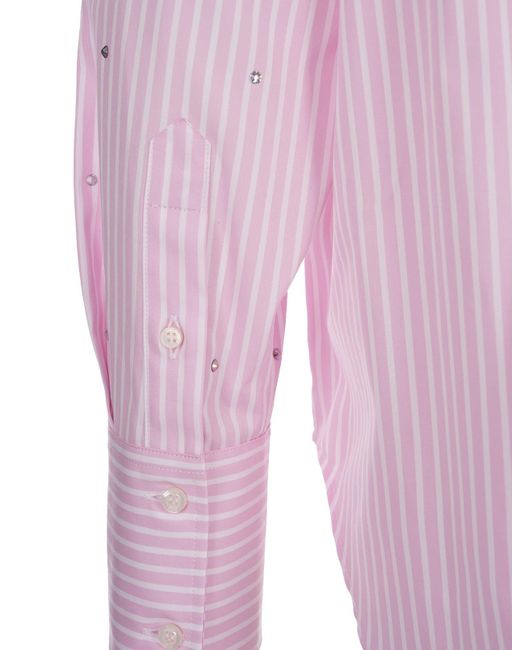MSGM Pink Striped Shirt With Rhinestones