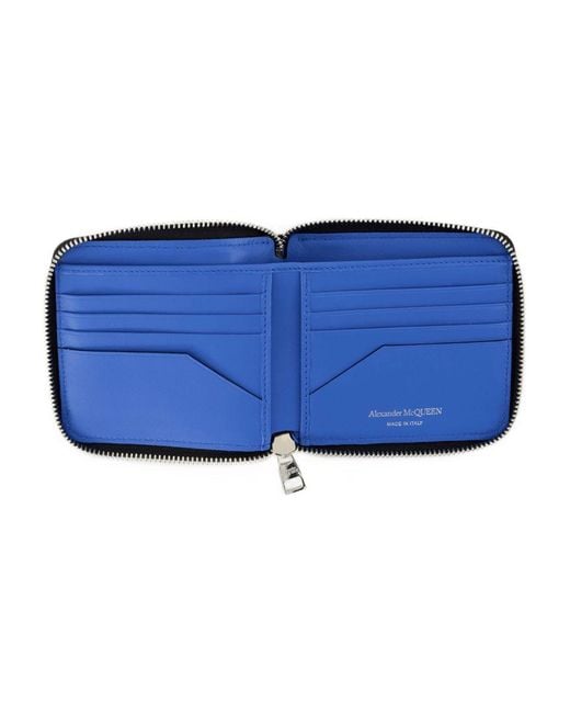 McQueen Black Zip Around Billfold Wallet for men