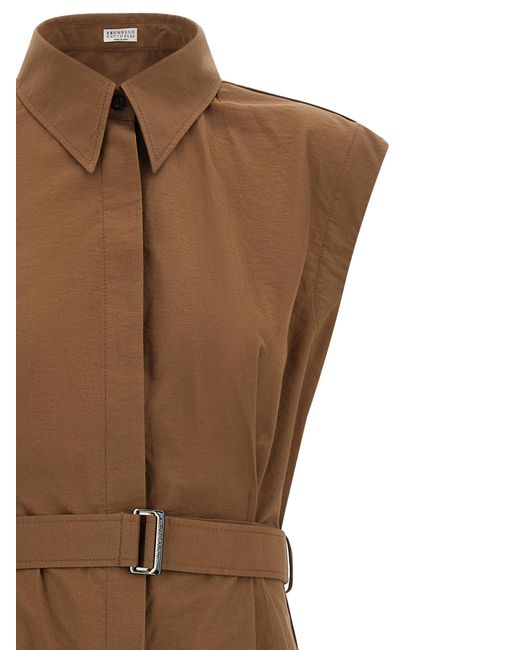 Brunello Cucinelli Brown Cotton Midi Dress