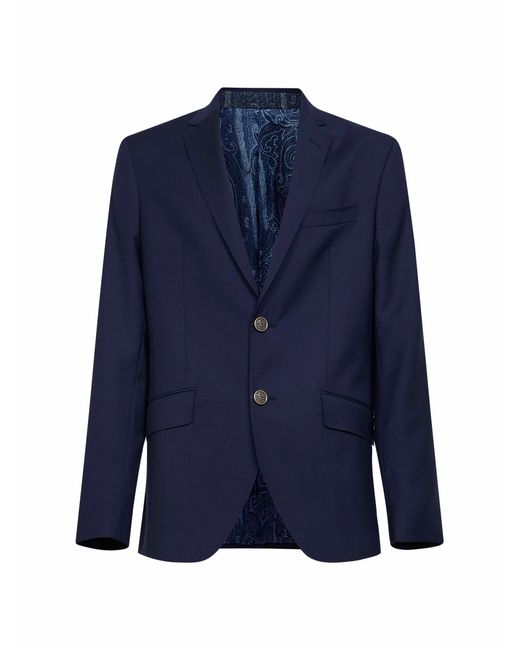 Etro Blue Wool Single-Breasted Jacket for men