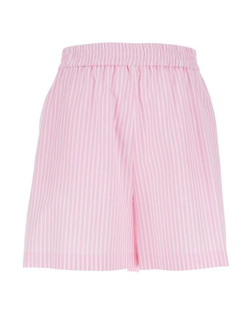 Le Plain Pink Striped Fabric Shorts For And Bermuda