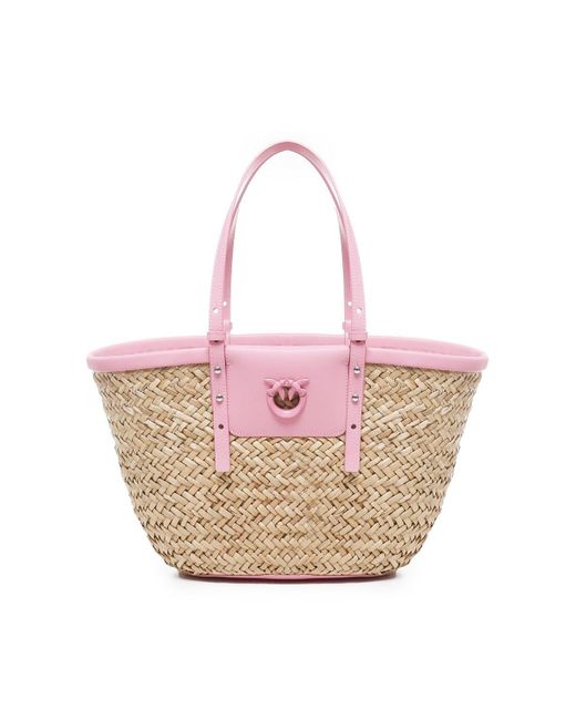 Pinko Pink Love Summer Logo Detailed Tote Bag