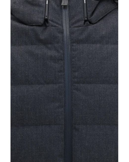 Herno Blue Long Padded Hooded Jacket Polyester Coat for men