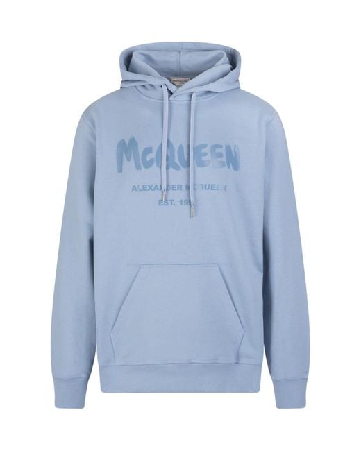 Alexander McQueen Cotton Light Blue Mcqueen Graffiti Hoodie for Men | Lyst