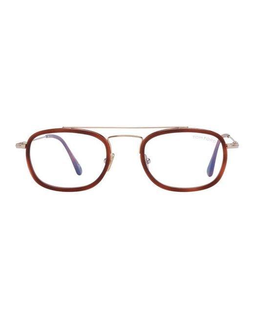 Tom Ford Brown Eyeglasses Square Full Rim, Havana Frame And Clear Light Block Lens Ft5677-B053 for men