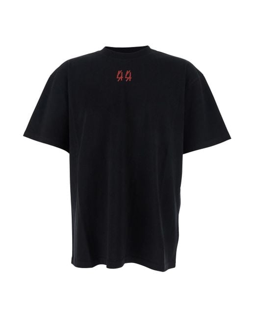 44 Label Group Black Crewneck T-Shirt With Logo On The Front And Maxi Logo On The Rear for men