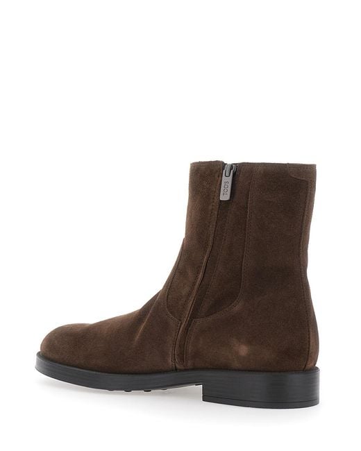 Tod's Brown Ankle Boot Camel Side Zip Rubber Sole Sheep Leather for men